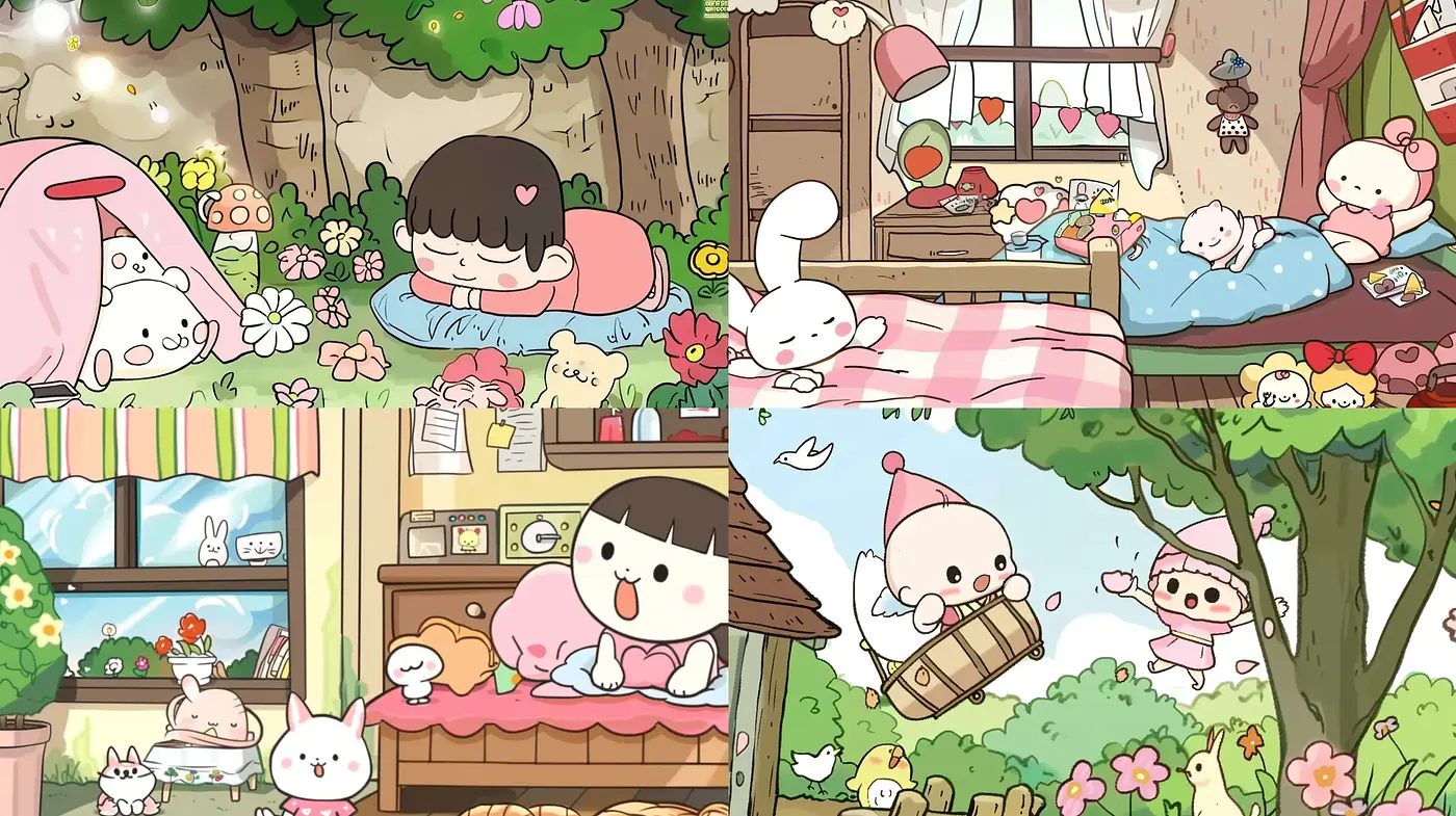 Softly Rendered Pastoral Daydreams in a Whimsical Cartoon Style - Midjourney sref style