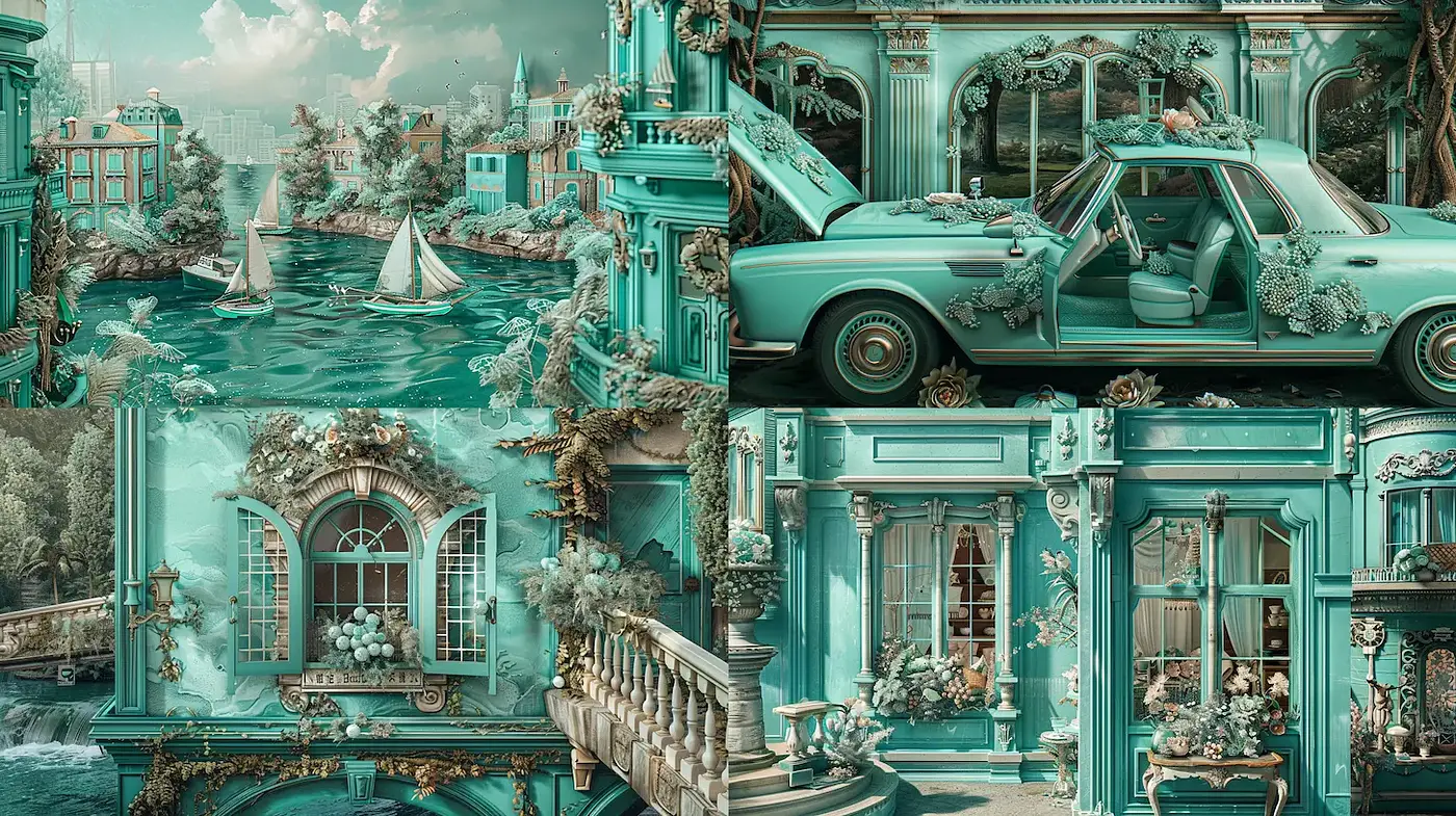 Whimsical Elegance in Aqua-toned Splendor - Midjourney sref style
