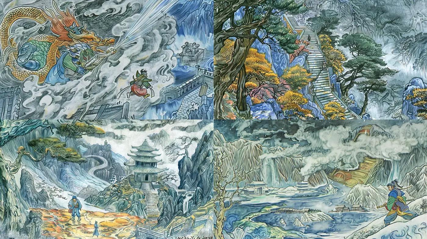 Mystical Eastern Landscape Fusion with Ethereal Elements - Midjourney sref style
