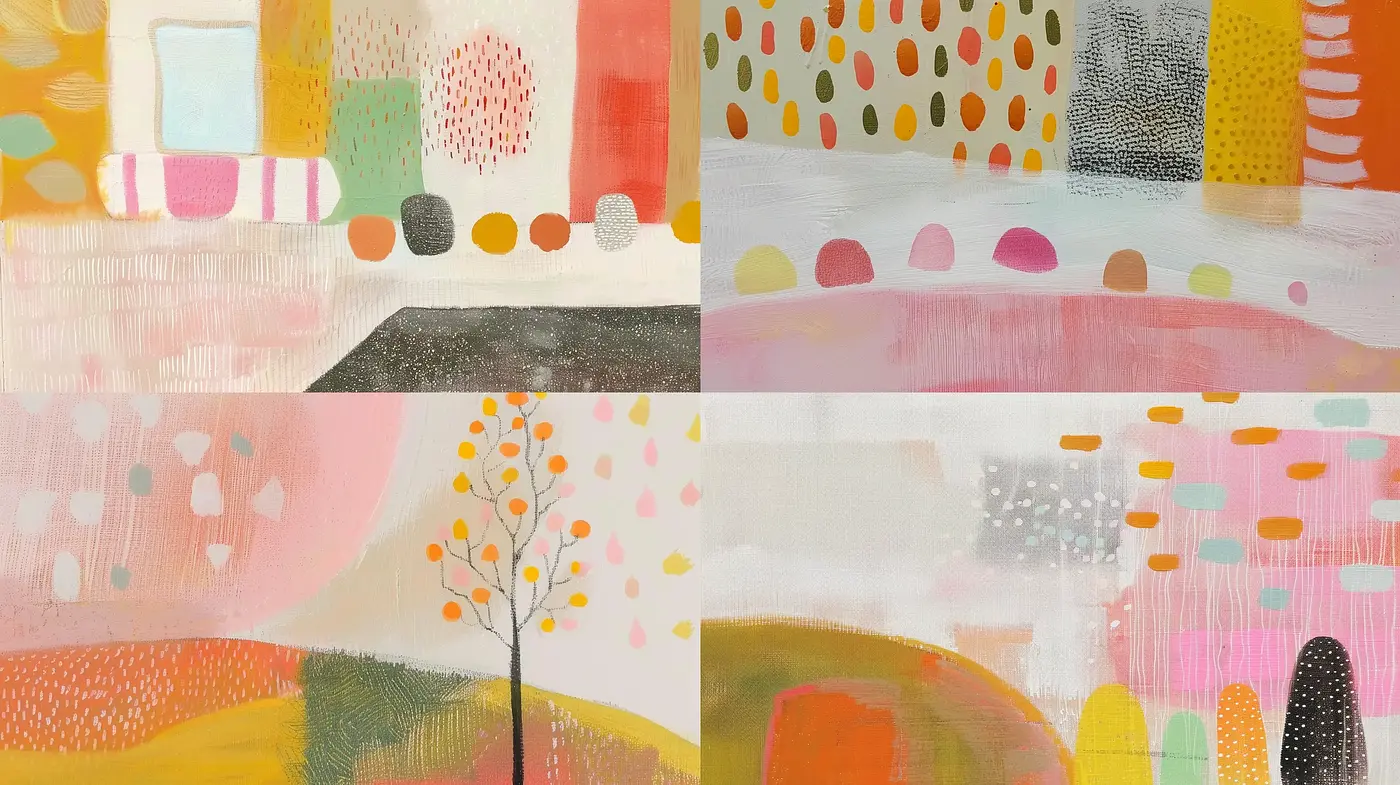 Pastel Dreamscape: A Cohesion of Abstract Serenity and Textured Whimsy - Midjourney sref style
