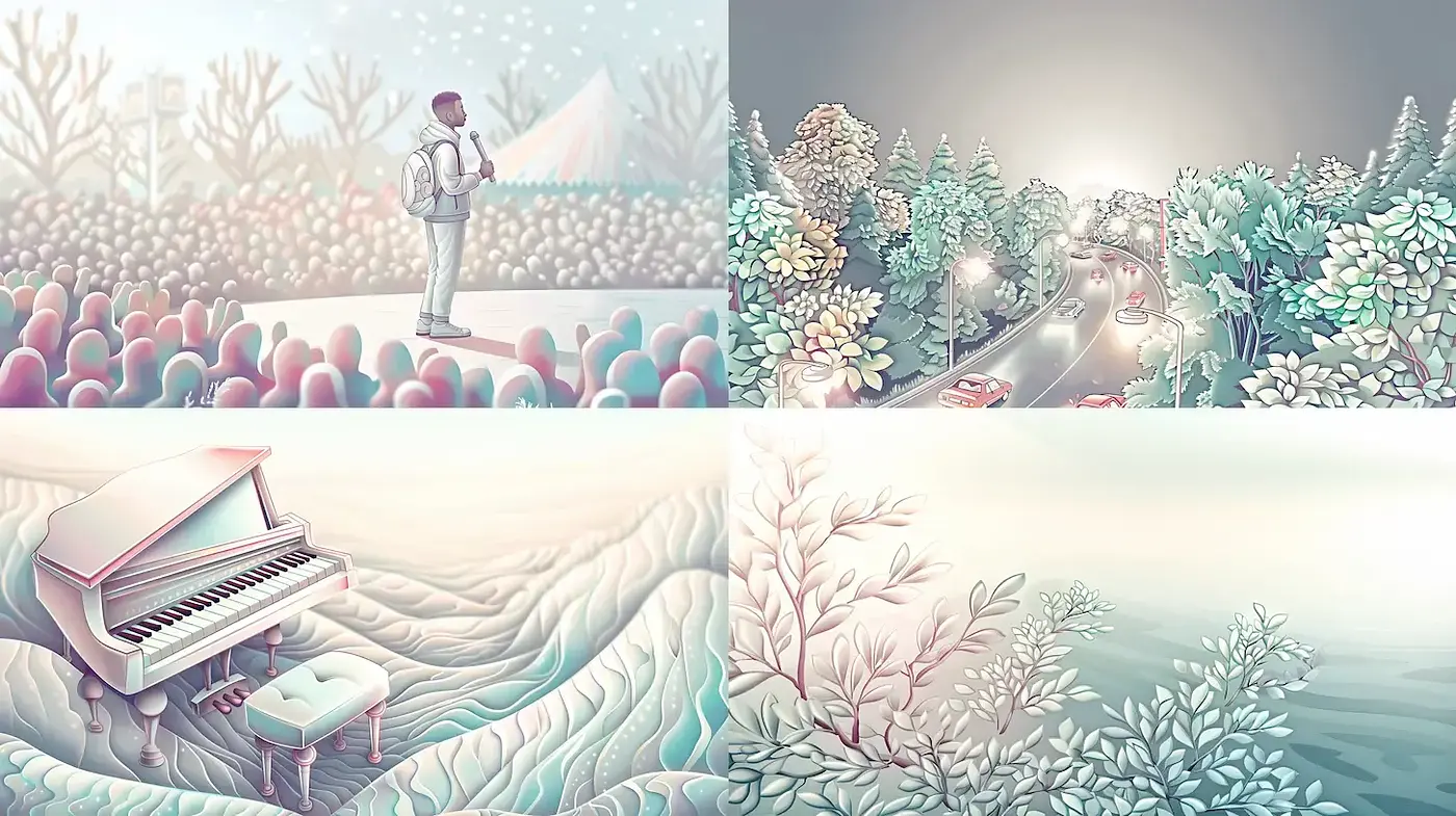 Dreamlike Pastel Visions with Surrealistic Foliage Flourishes - Midjourney sref style