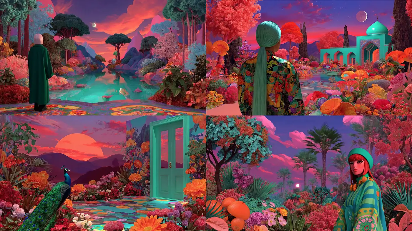 Vibrant surreal landscapes with a dreamlike, otherworldly atmosphere - Midjourney sref style
