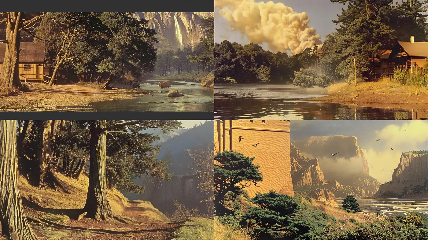 Idyllic Pastoral Reverie: A Harmonious Blend of Nature and Subtle Human Presence - Midjourney sref style