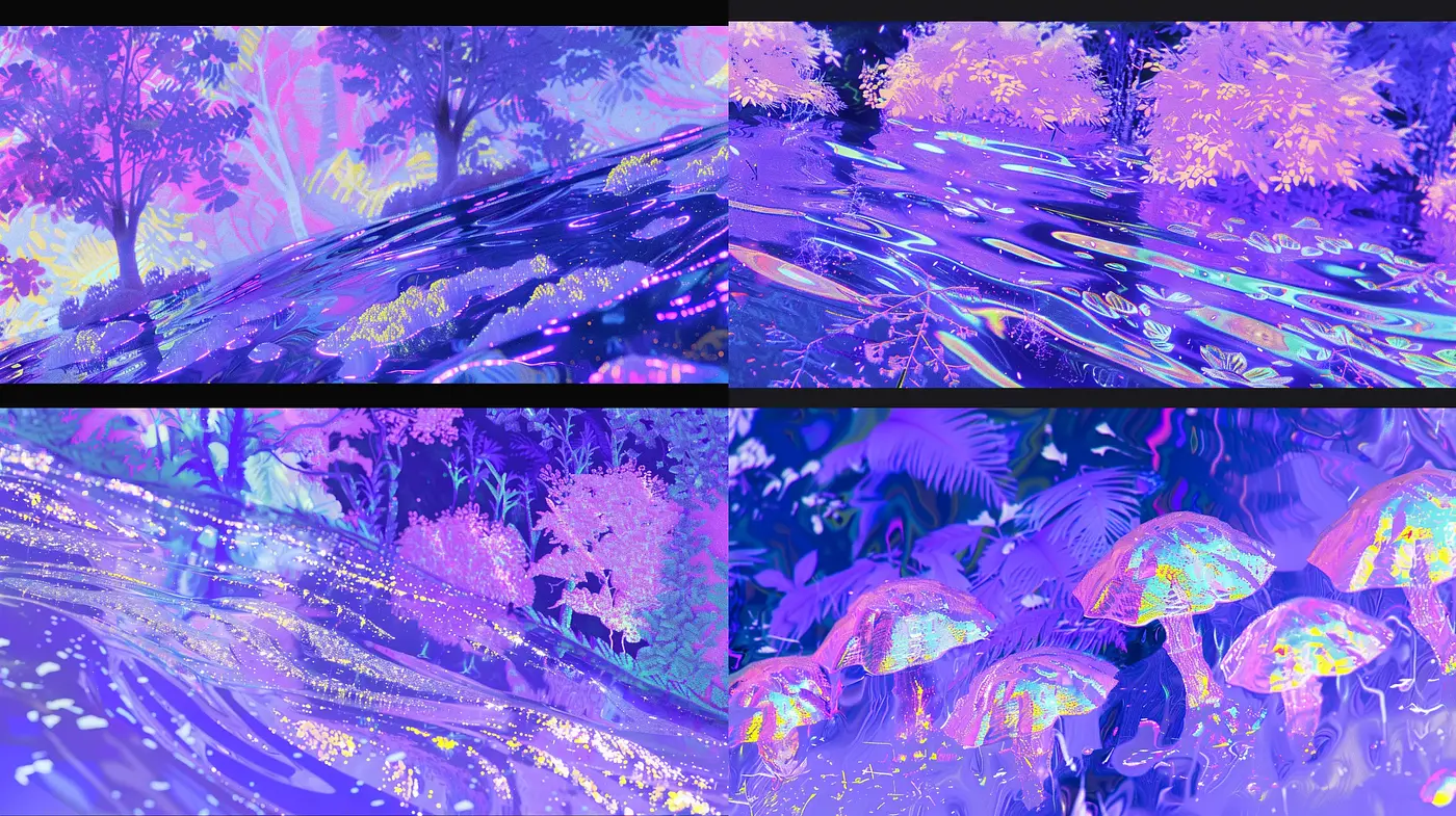 Ethereal Neon Dreamscape in Lush Violet Hues - Midjourney sref style