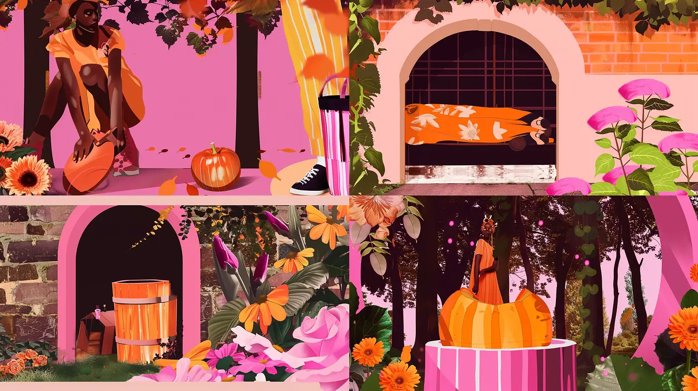 Vibrant Harvest Hues with Stylized Botanical Illustrations - Midjourney sref style