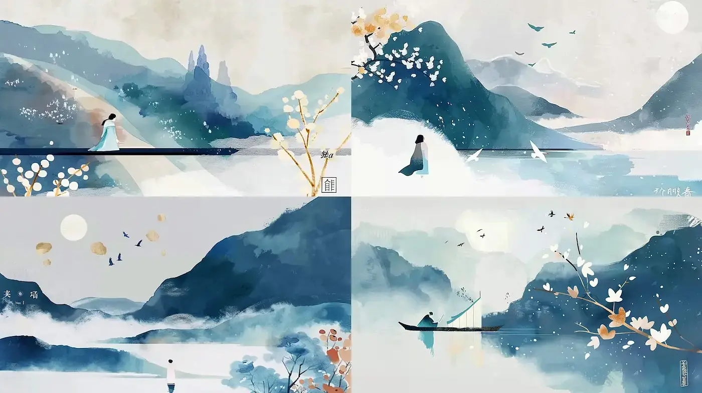 Serene Dreamscapes with Tranquil Nature and Ethereal Elements - Midjourney sref style