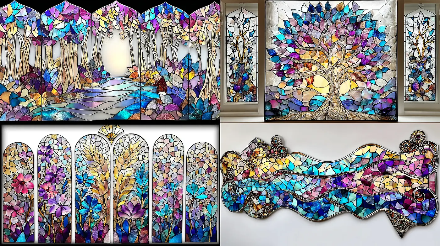 Stained Glass Art with Organic Shapes and Vibrant Colors - Midjourney sref style