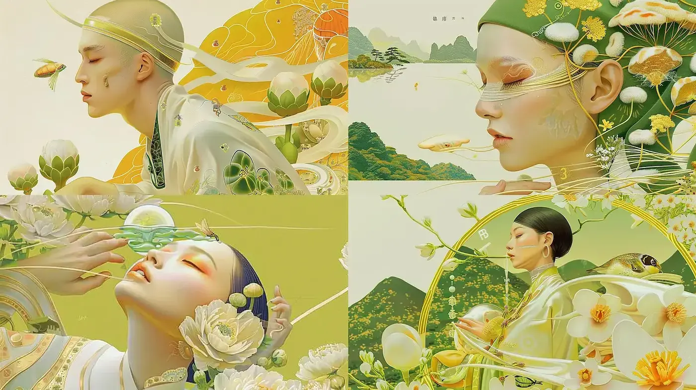 Serene Portraits with Nature's Elegance and Subtle Minimalism - Midjourney sref style