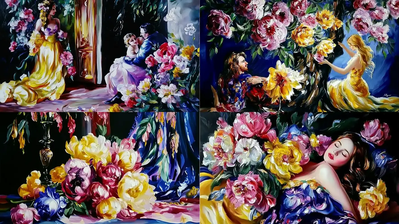 Luminous Botanical Elegance in Impasto - Midjourney sref style