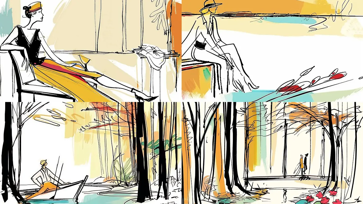 Abstract Expressive Line Work with Nature-Inspired Color Blends - Midjourney sref style