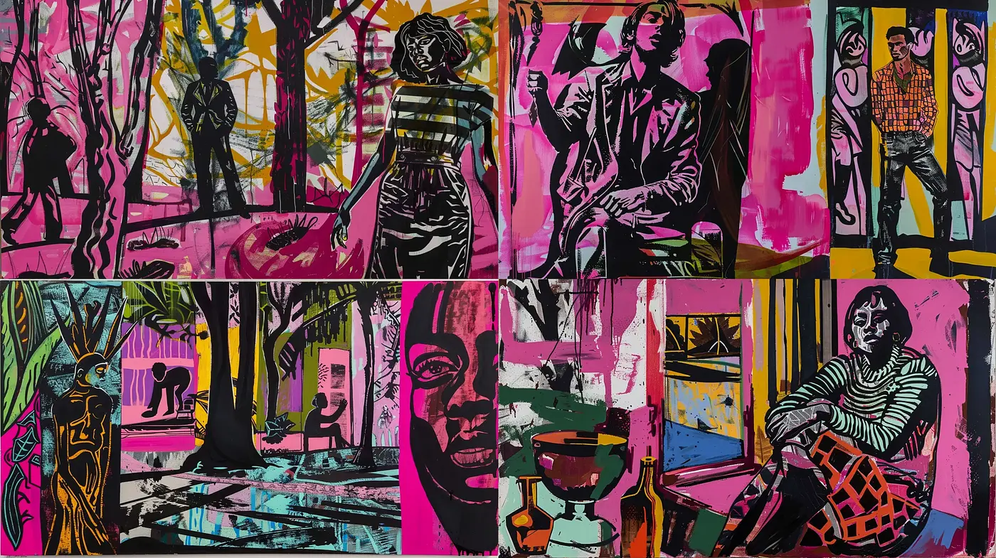 Vibrant Expressionistic Fusion with Bold Contours and Pop Art Tones - Midjourney sref style
