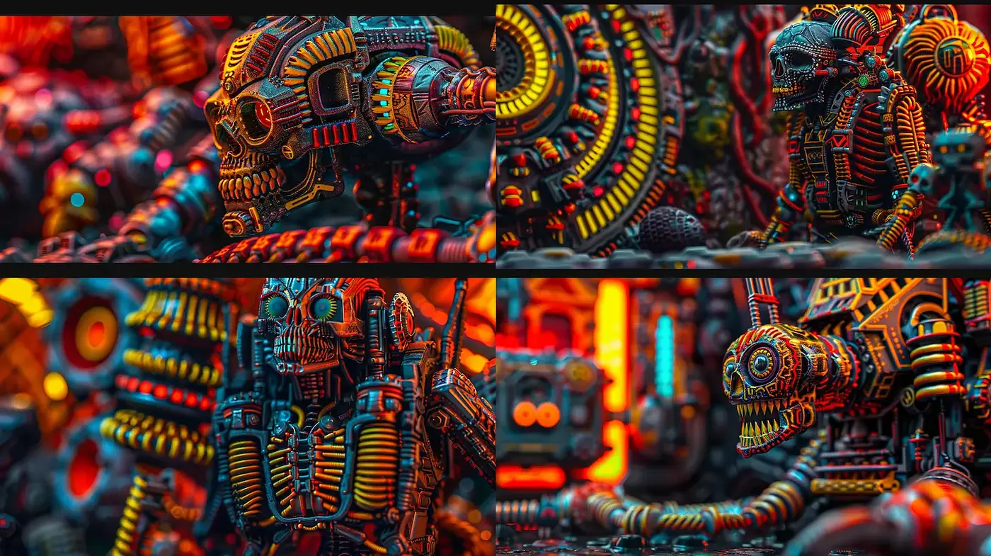 Futuristic Industrial Retro Aesthetic with Neon Accents - Midjourney sref style