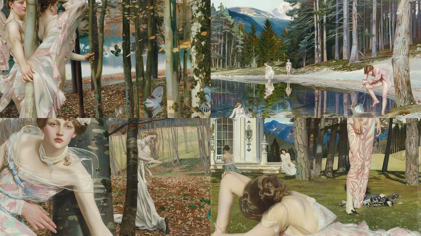 Dreamlike Reverie of Ethereal Figures Amidst Enchanted Forests - Midjourney sref style