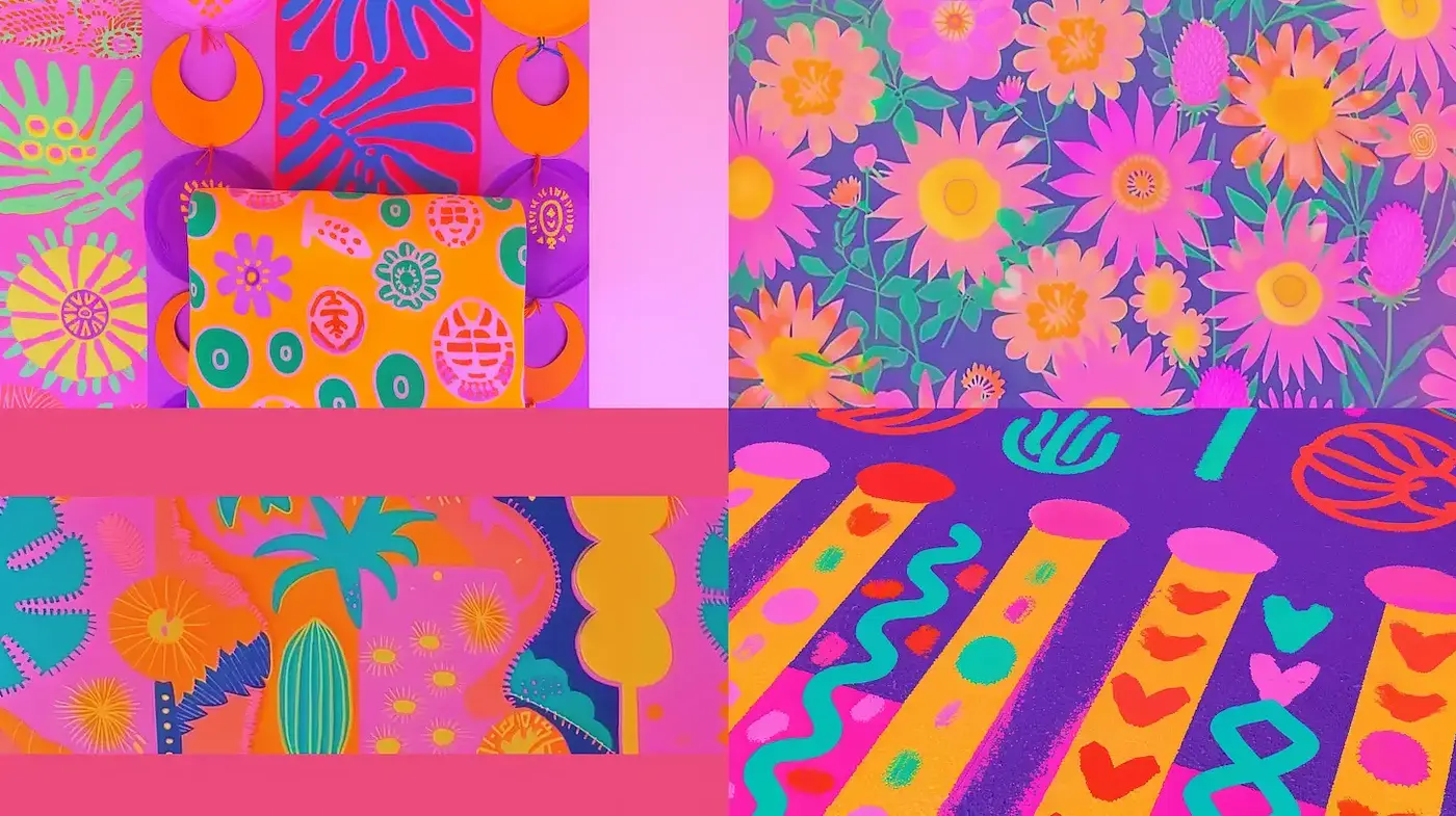 Vibrant and Playful Expressions of Colorful Floral and Geometric Patterns - Midjourney sref style