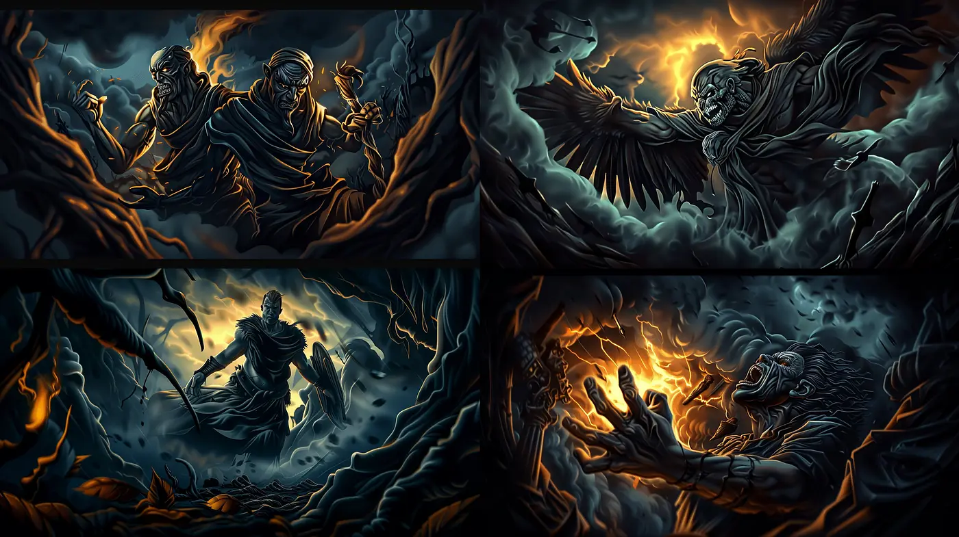 Nocturnal Elegy: A Symphony of Shadowy Hues and Mythical Textures - Midjourney sref style