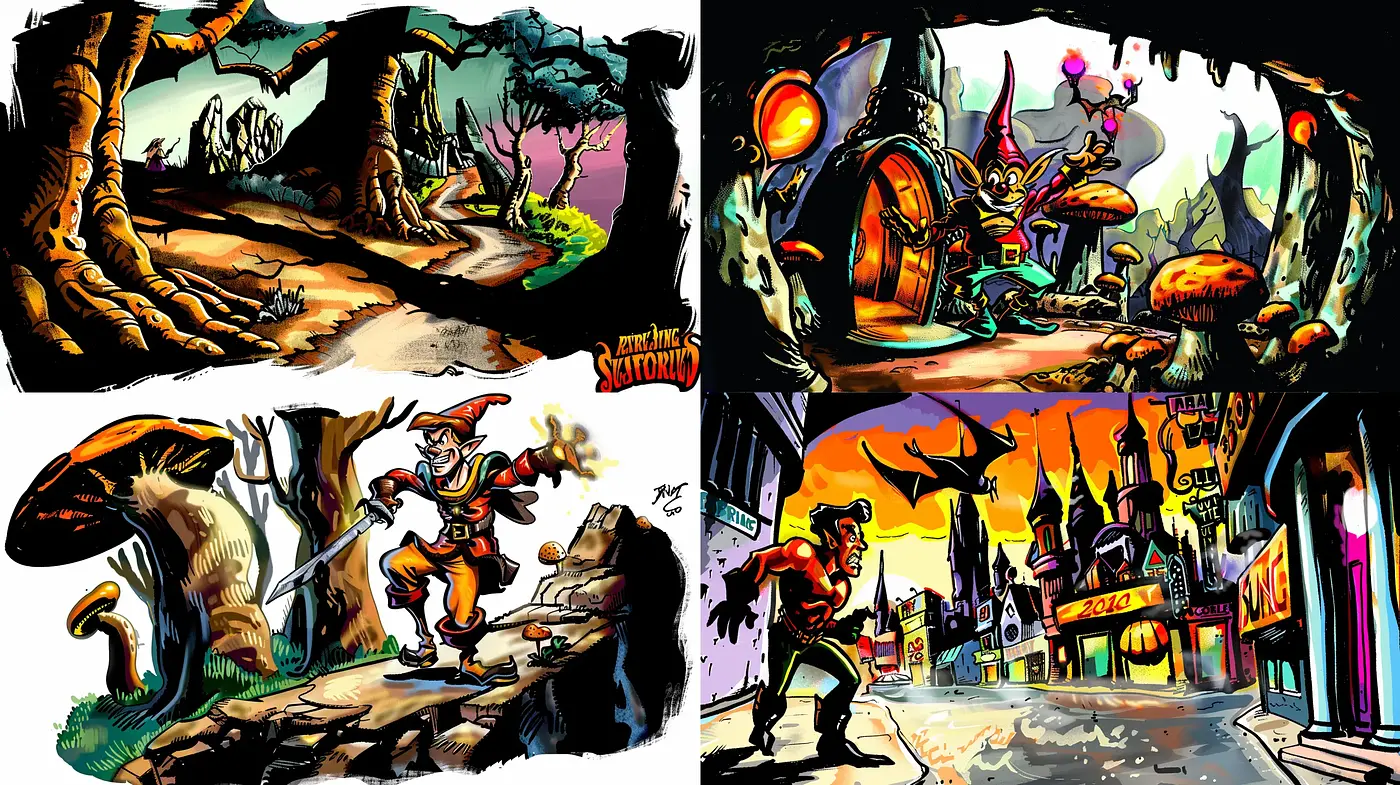 Eccentric and Vivid Comic-Inspired Vignettes - Midjourney sref style