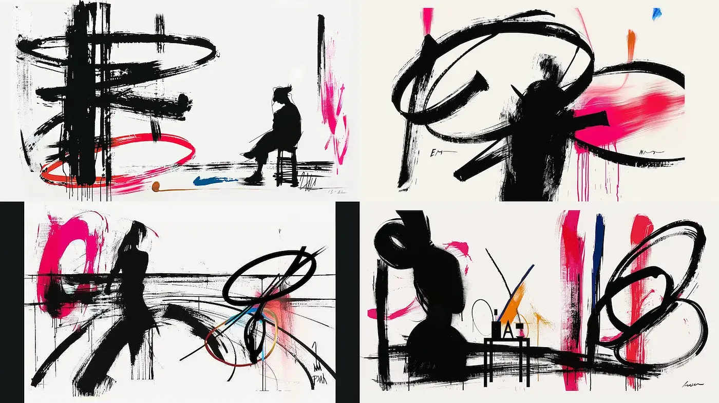 Dynamic Abstract Expressionism with Bold Contrasts and Fluidity - Midjourney sref style