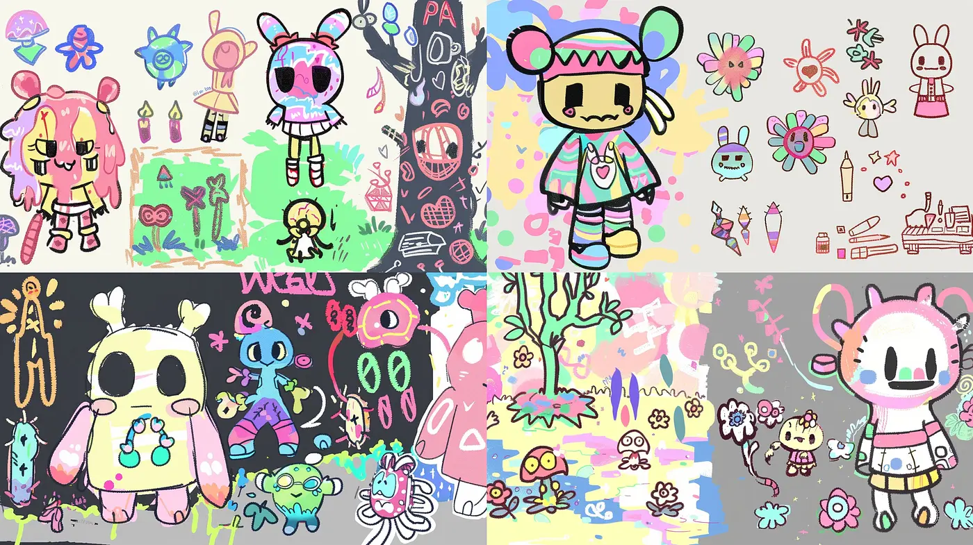Eccentric Kawaii Fusion with Graffiti Undertones - Midjourney sref style