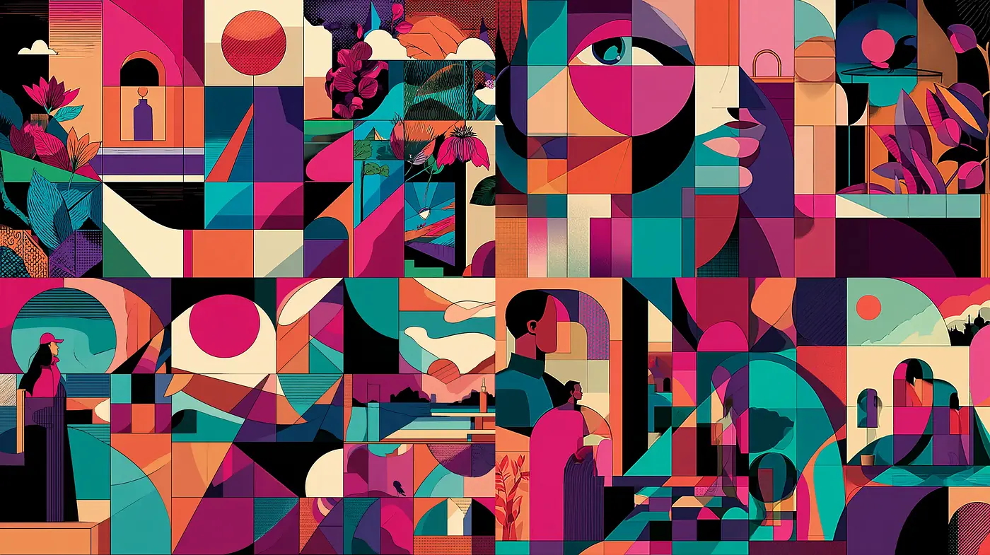 Vibrant Geometric Composition with a Futuristic Aesthetic - Midjourney sref style