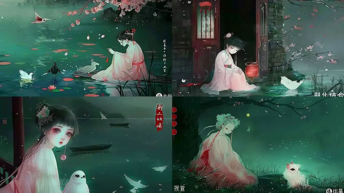 Delicate, ethereal landscapes with elements of tranquility and reflection - Midjourney sref style