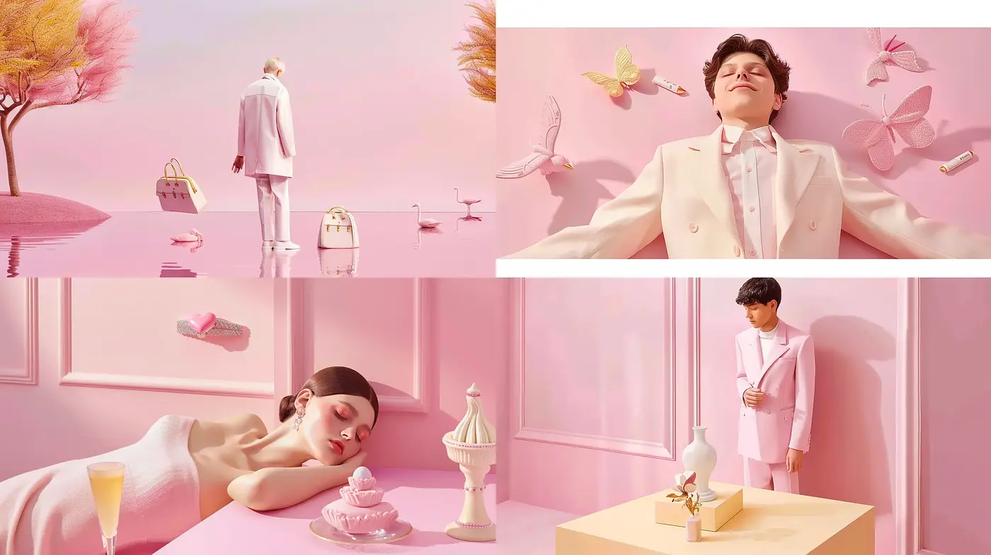 Ethereal Serenity in Pastel Pink: A Dreamlike Homage to Surreal Elegance - Midjourney sref style