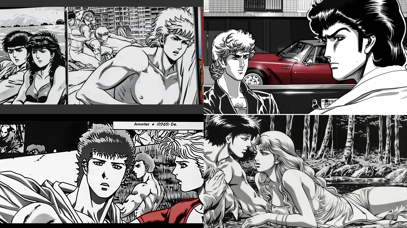 Monochromatic Retro Anime Style with Dynamic Contouring - Midjourney sref style