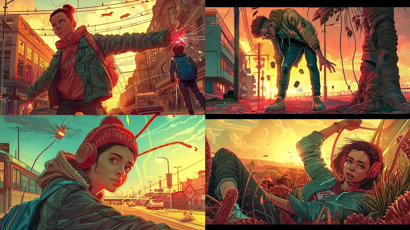 Dynamic urban scenes with a vibrant, youthful energy and graphic style - Midjourney sref style