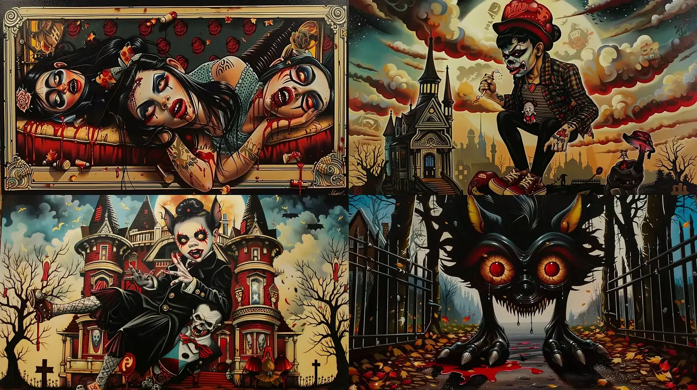 Dark Whimsy: A Fusion of Gothic Elements with a Comic Book Aesthetic - Midjourney sref style