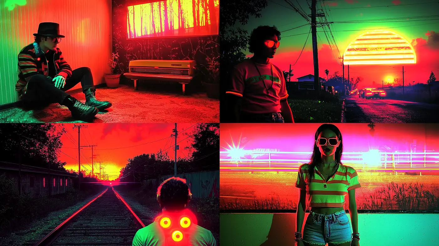 Neon Dystopia: A Retro-Futuristic Synthwave Dreamscape - Midjourney sref style