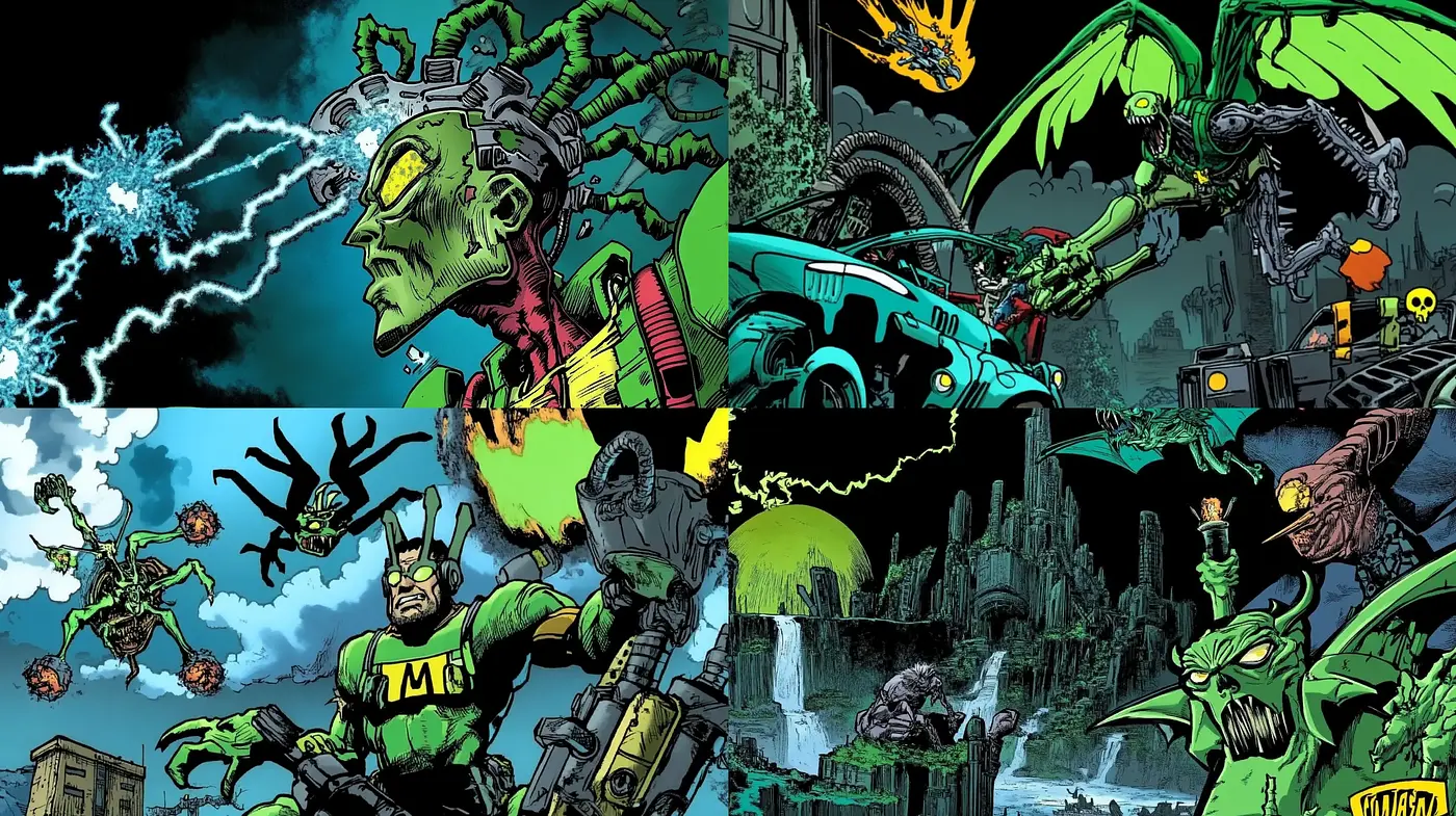Dynamic Comic Book Spectacle with a Dark Edge - Midjourney sref style