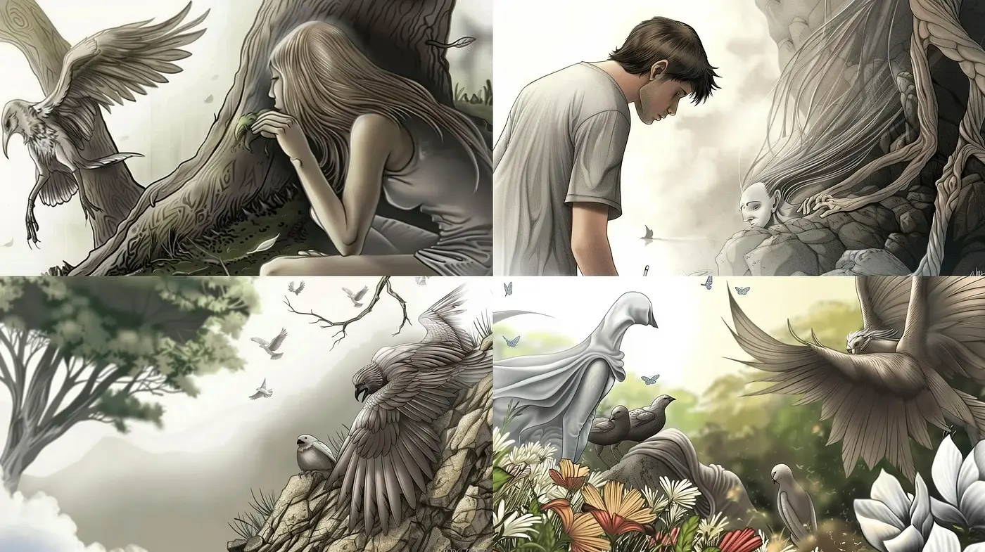 Ethereal Sojourn Through Melancholic Realms: A Cohesive Blending of Dream-like Softness and Fine Detail - Midjourney sref style