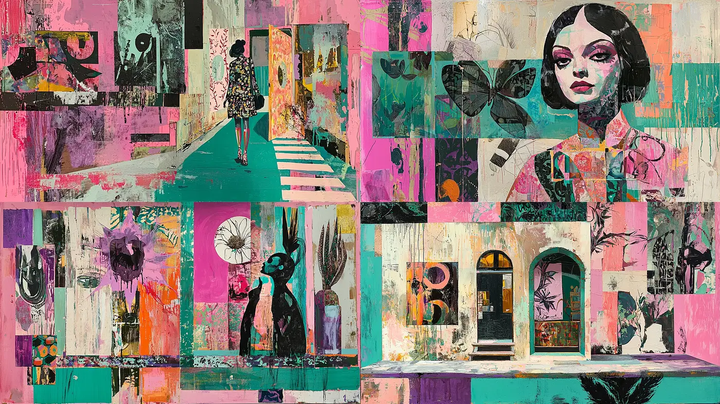 Collage of Evocative Contrasts and Textured Abstractions - Midjourney sref style