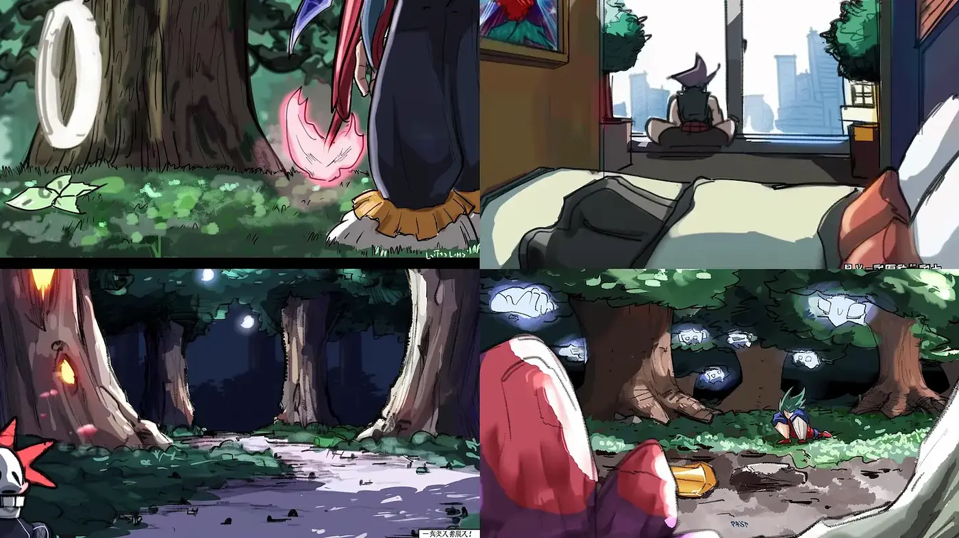 Stylized Narrative Environments with Surreal Elements and Vibrant Colors - Midjourney sref style