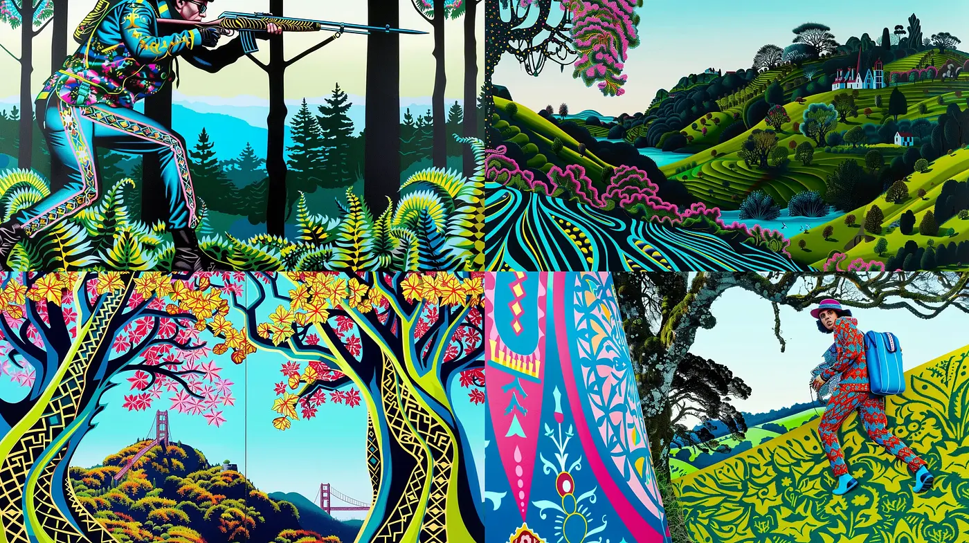 Vibrant Retro-Futuristic Landscape Fusion - Midjourney sref style