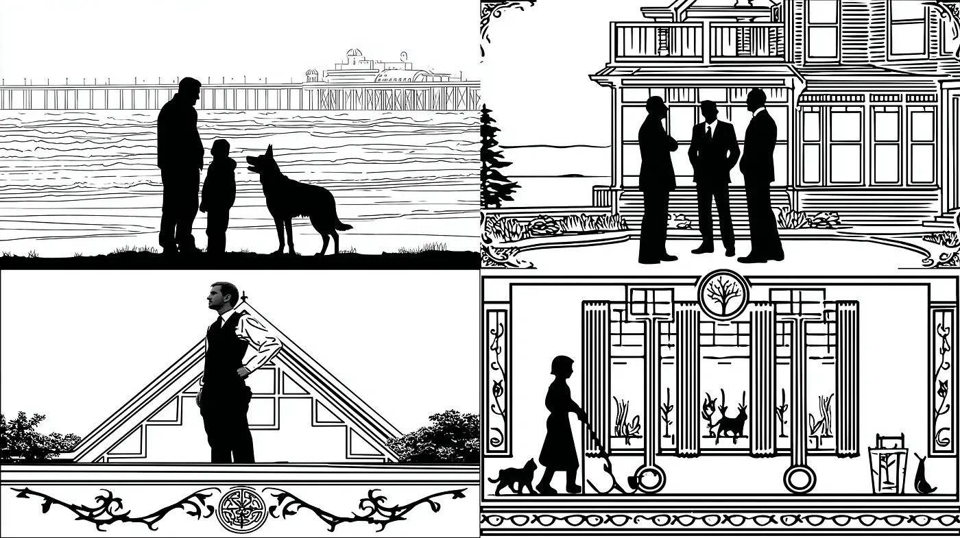 Elegant Silhouetted Compositions with Geometric Elements - Midjourney sref style