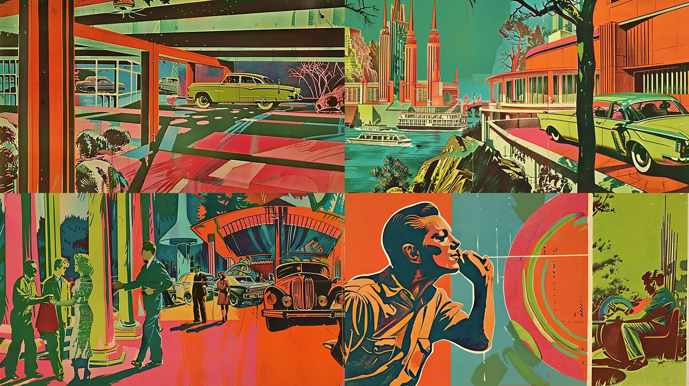 Retro-futuristic Fusion with Saturated Nostalgia - Midjourney sref style