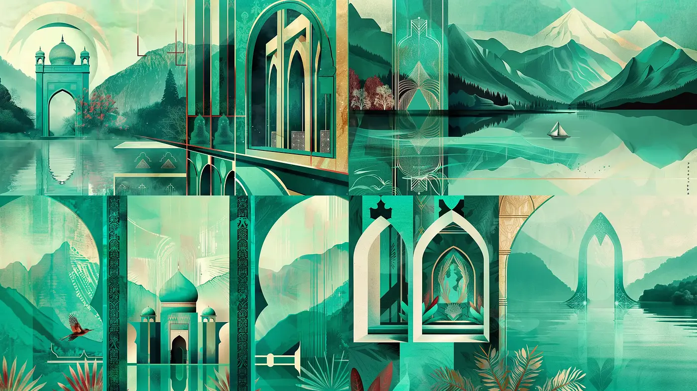 Emerald Oasis: A Journey Through Stylized Geometric Vistas - Midjourney sref style