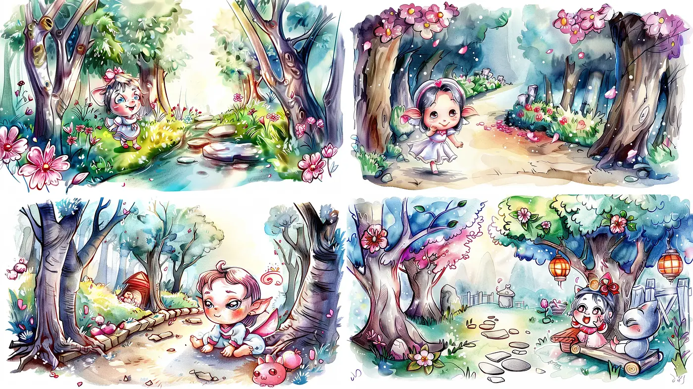 Enchanted Storybook Illustration Fusion - Midjourney sref style