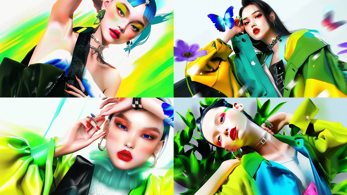 Vibrant Surrealist Digital Fashion Fusion - Midjourney sref style