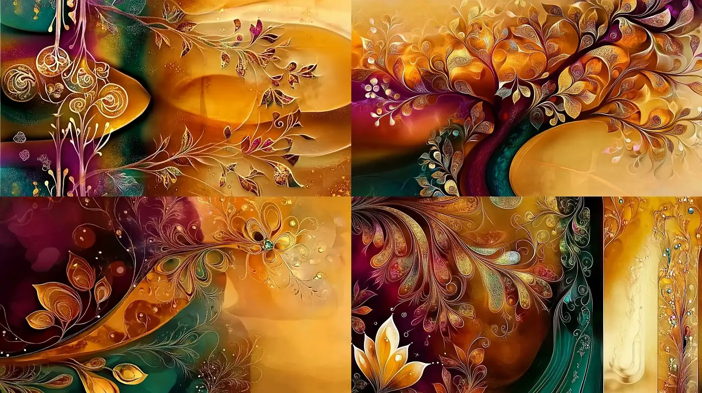 Luminous Art Nouveau-Inspired Swirls and Whorls in a Kaleidoscope of Autumn Hues - Midjourney sref style