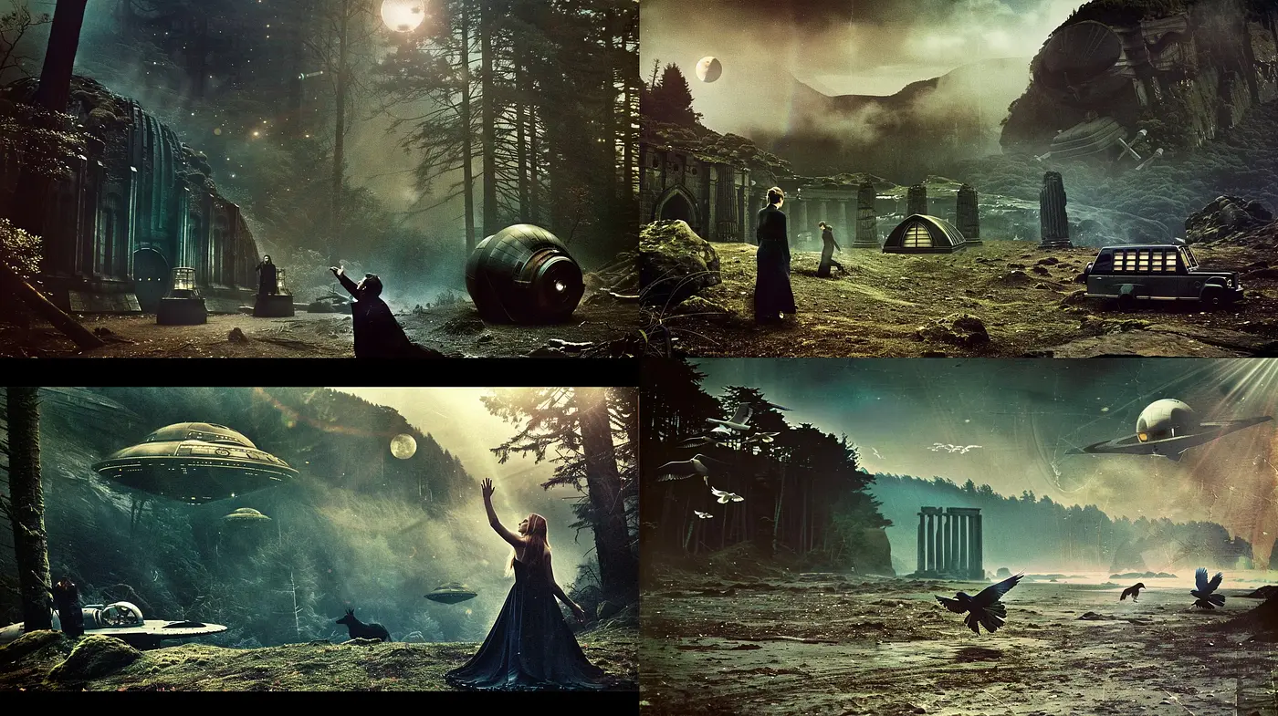 Ethereal Dystopian Dreamscape: A Fusion of Classical Imagery and Sci-Fi Mystery - Midjourney sref style
