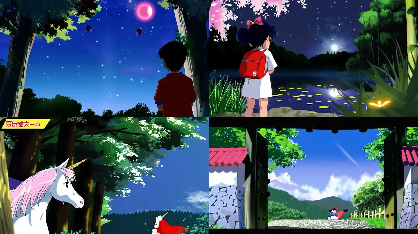 Whimsical Enchanted Landscapes with Nostalgic Character Design - Midjourney sref style