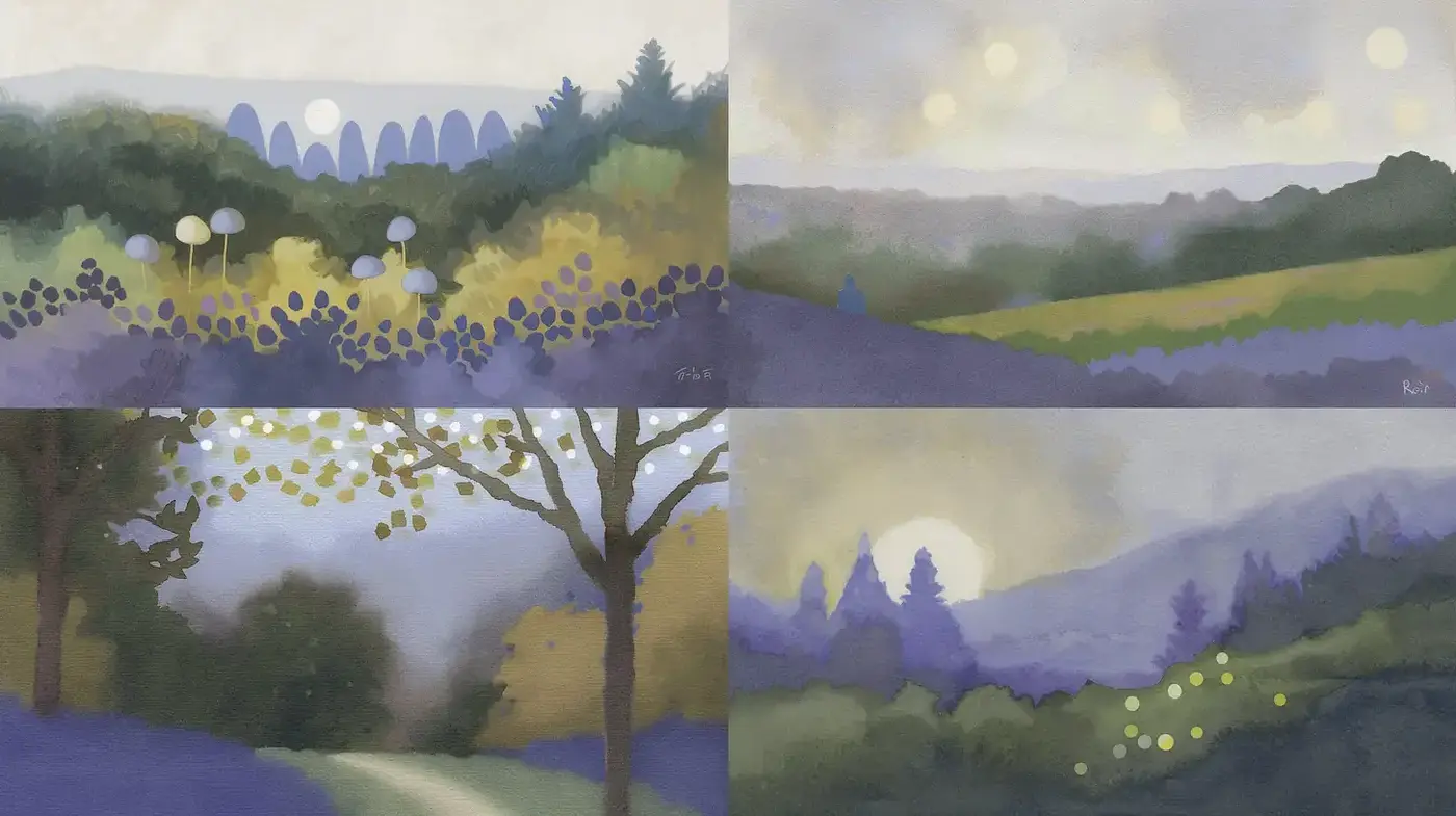 Serene Landscape with Soft Textures and Muted Tones - Midjourney sref style