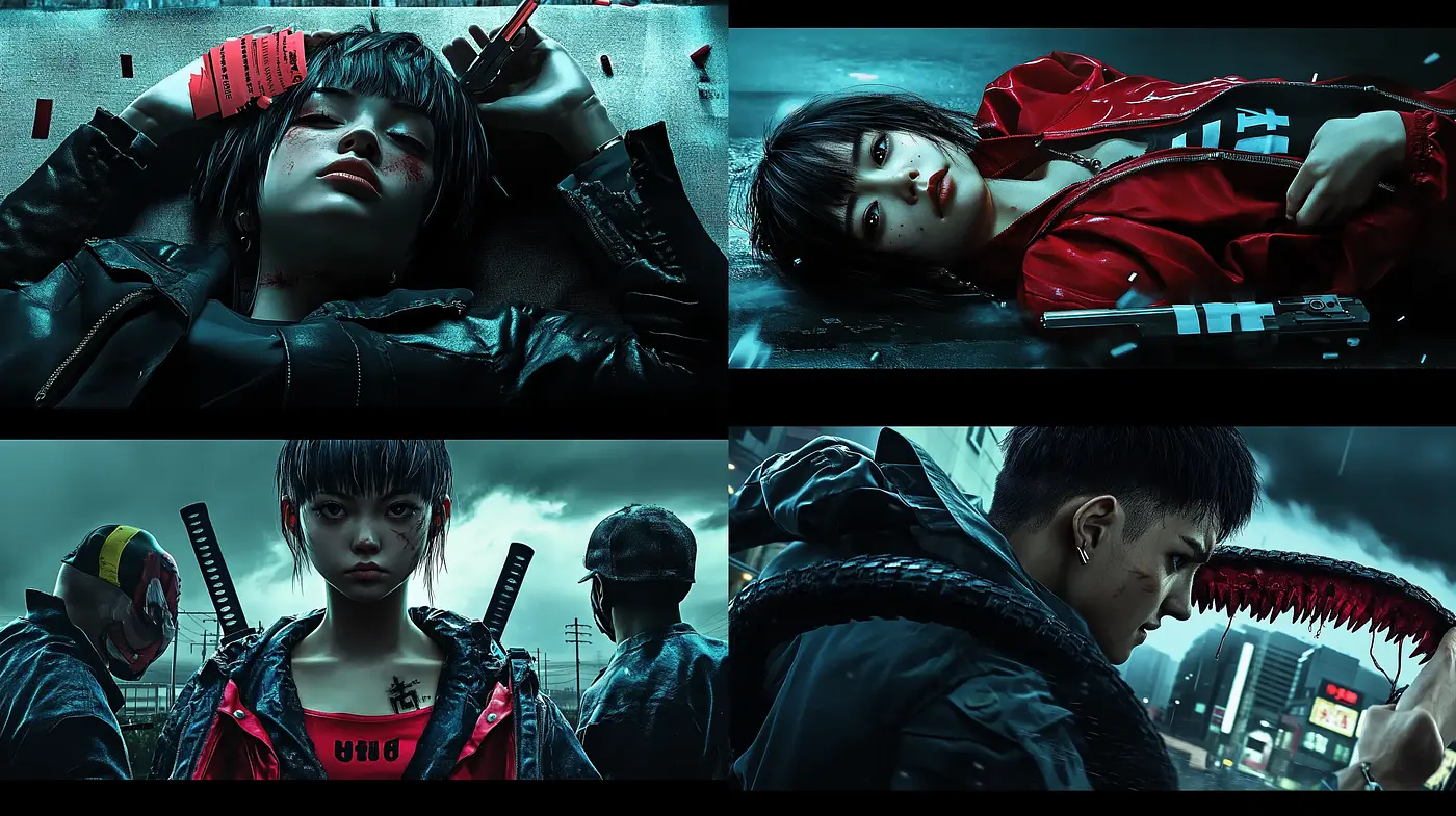 Dystopian Cyberpunk Vision with a Bleak Atmospheric Mood - Midjourney sref style