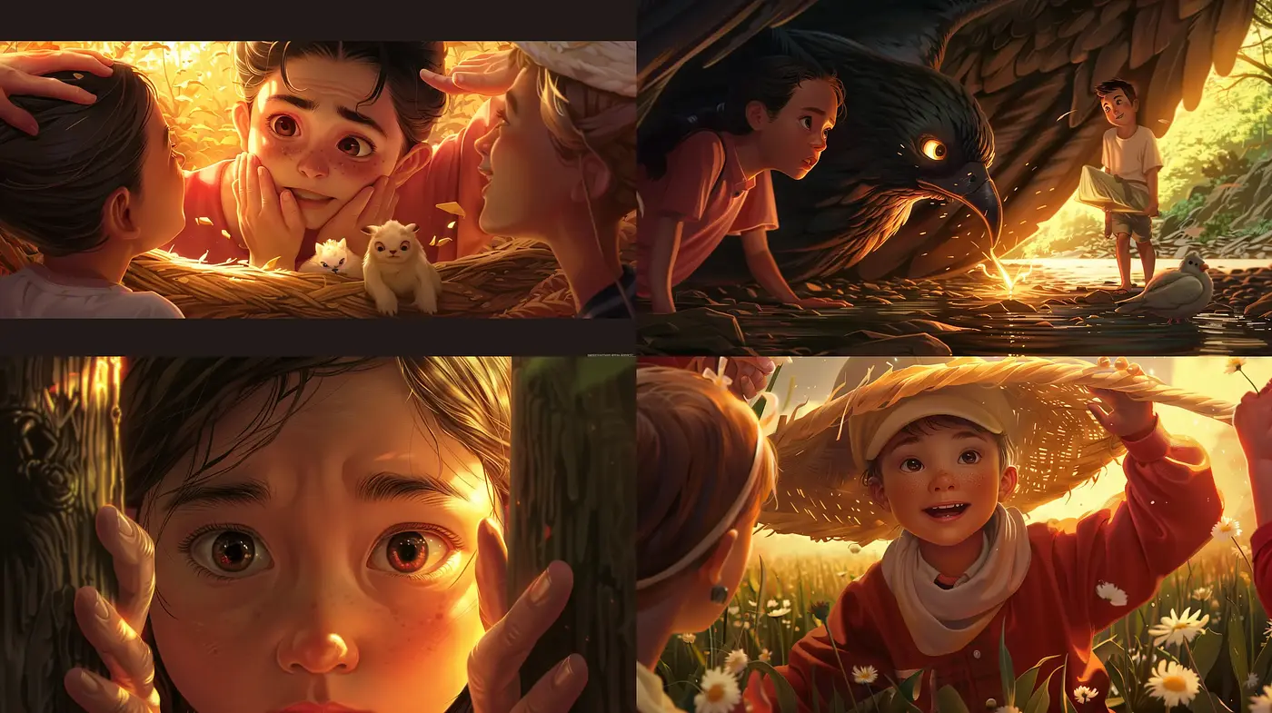 Warmly Lit Cinematic Childhood Adventure - Midjourney sref style