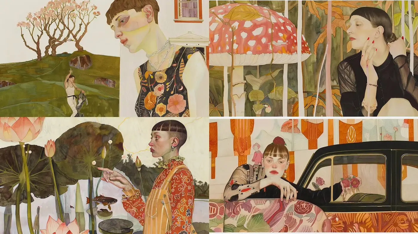 Whimsical Botanicals and Ethereal Portraiture in a Contemporary Artistic Style - Midjourney sref style