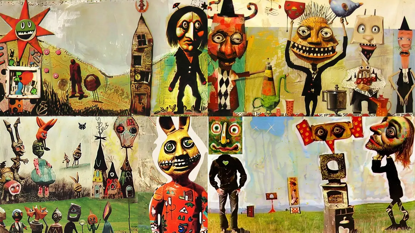 Grotesque Carnival: A Fusion of Surrealist Forms and Contemporary Art - Midjourney sref style