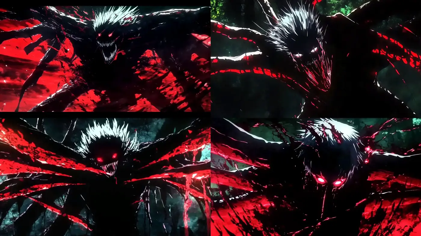 Gritty Nocturnal Beast In Red And Black Tableau - Midjourney sref style