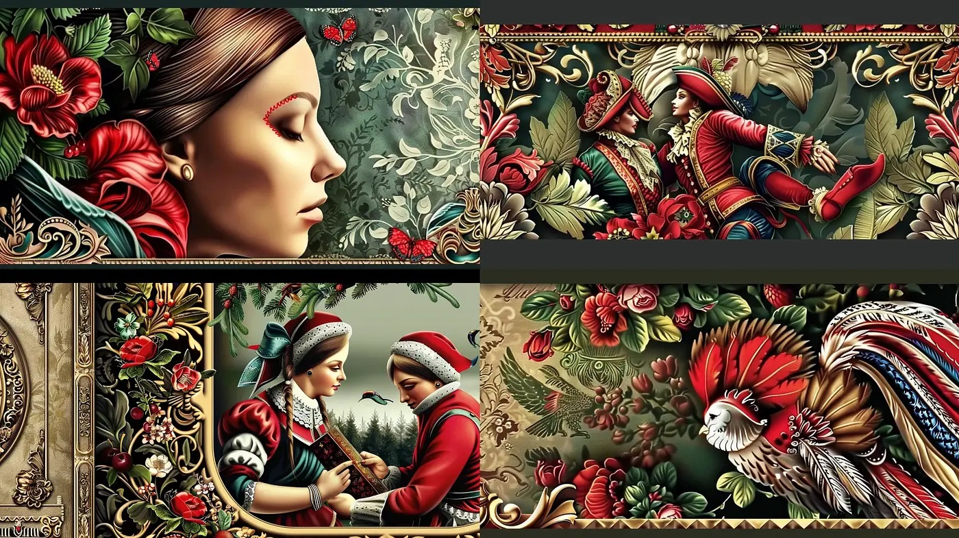 Baroque Tapestry and Ornamentation in Digital Illustration - Midjourney sref style