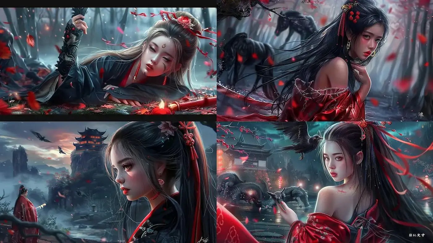 Elegant and ethereal fantasy portraiture with a dramatic ambiance - Midjourney sref style